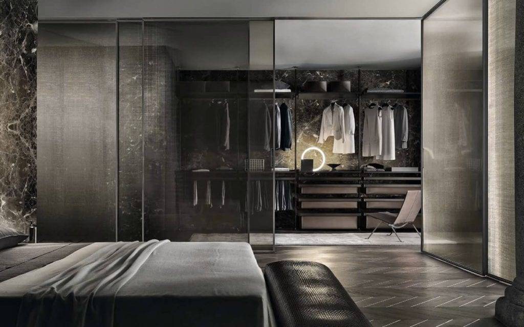 Rimadesio velaria schuifdeuren in rete bronzo glas voor toepassing inloopkast