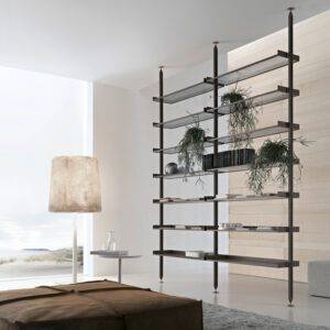 luxe minimalistische stellingkast in aluminium en glas. Rimadesio zenit