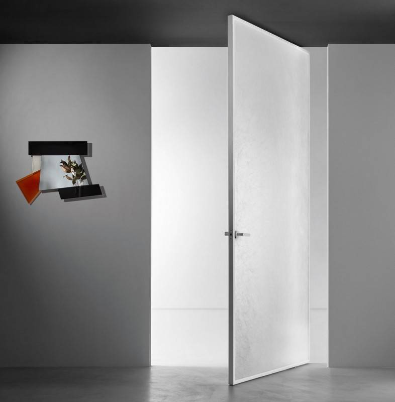 luxe minimalistische glazen taatsdeur op maat met glas en aluminium kader Aladin van GlasItalia