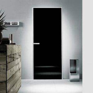 luxe zwart glazen binnendeur op maat met aluminium kader rimadesio link plus italiaans design