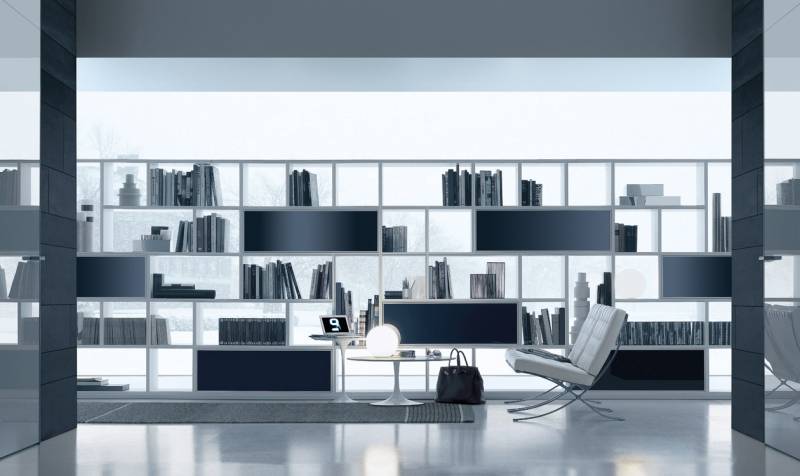 luxe vrijstaande boekenkast op maat in glas en aluminium italiaanse design meubelen rimadesio opus