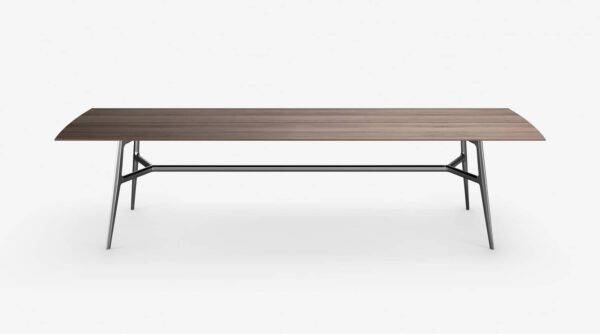 luxe italiaanse design tafel met notenhout blad en glanzend aluminium poten rimadesio francis