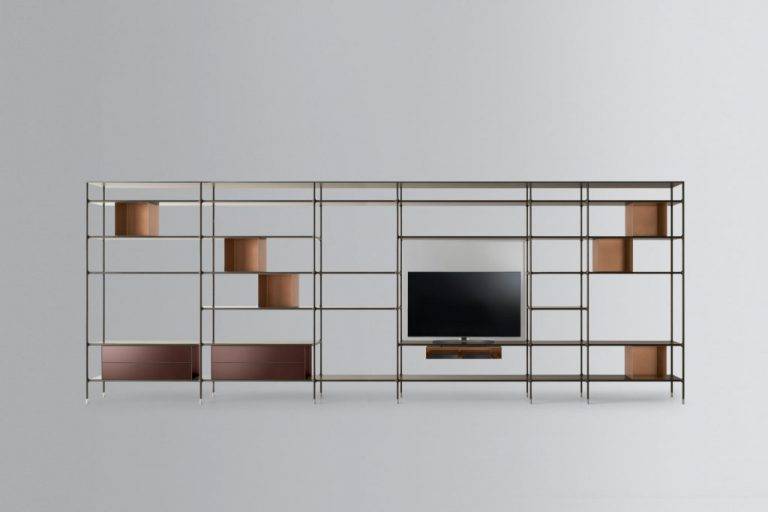 italiaanse design wandkast in aluminium met tv rimadesio wind kast