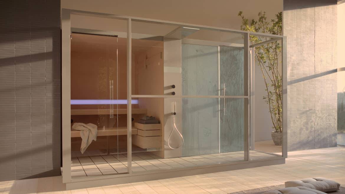 exclusieve inbouw stoomcabine en sauna combinatie op maat italiaans design effegibi logica