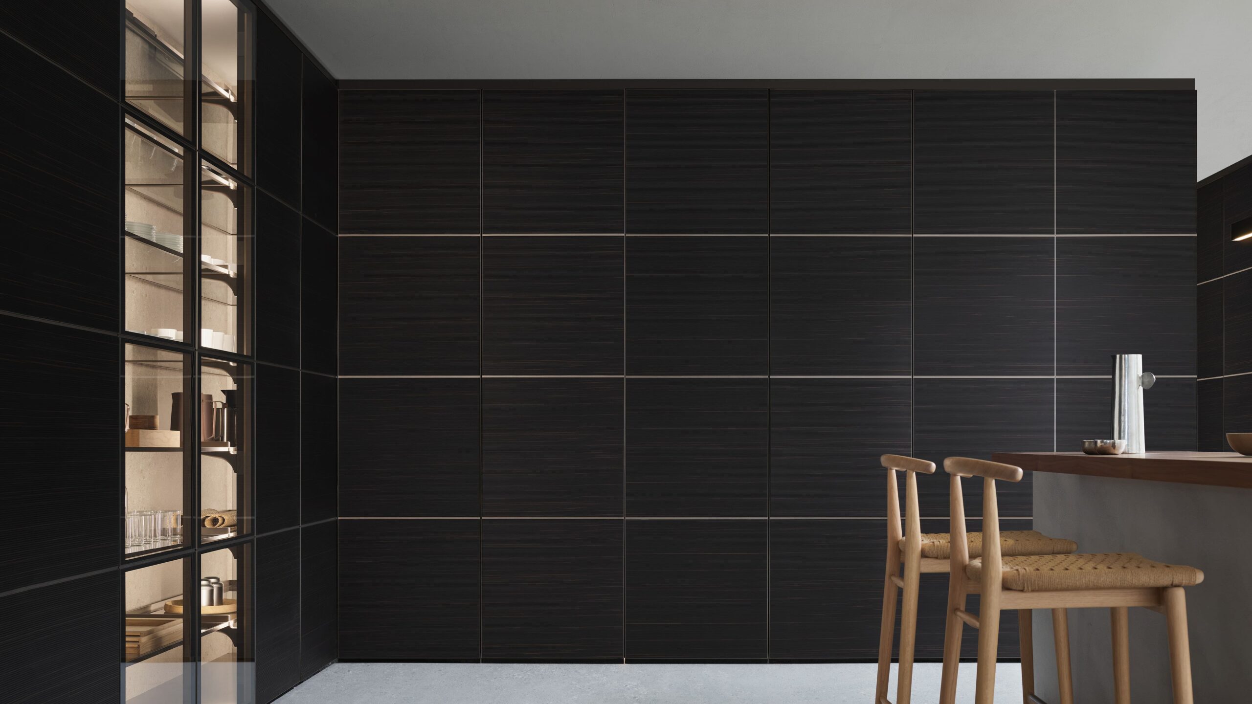 Rimadesio modulor wandpanelen interieurpanelen in hout met geïntegreerde luxe wijnkast