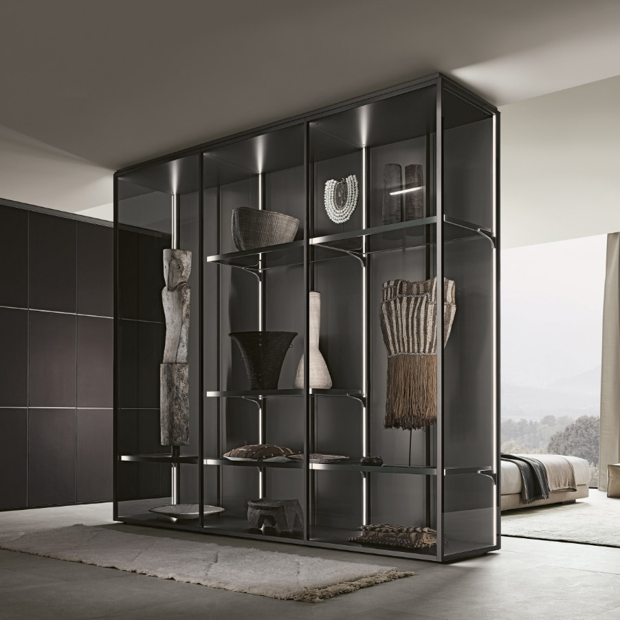 Modulair Cover kasten systeem van Rimadesio met glazen en aluminium afwerking, perfect voor moderne interieurs, beschikbaar bij Noctum Rimadesio Technische Projectstudio Rotterdam