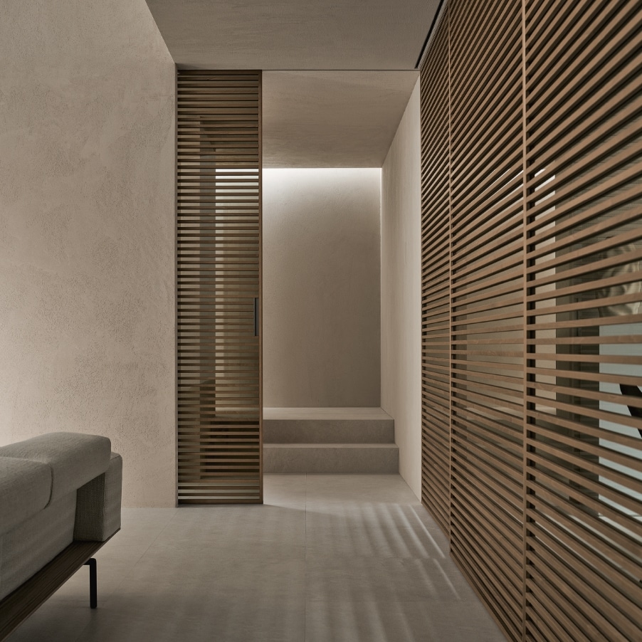 Prijzen rimadesio stripe schuifdeuren uitgevoerd in rovere, licht eiken, hout met transparant glas