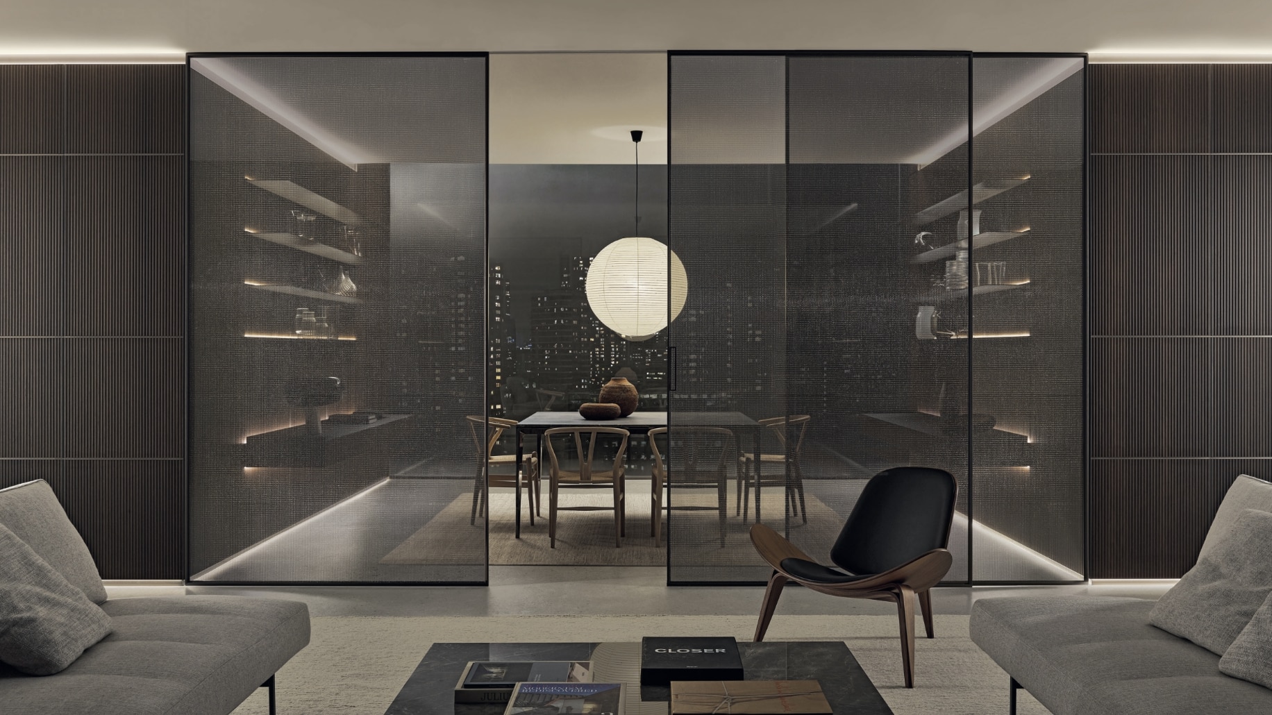 combinatie rimadesio velaria schuifdeuren met het modulor wandpanelen systeem op maat gemaakt prijzen via noctum Rotterdam