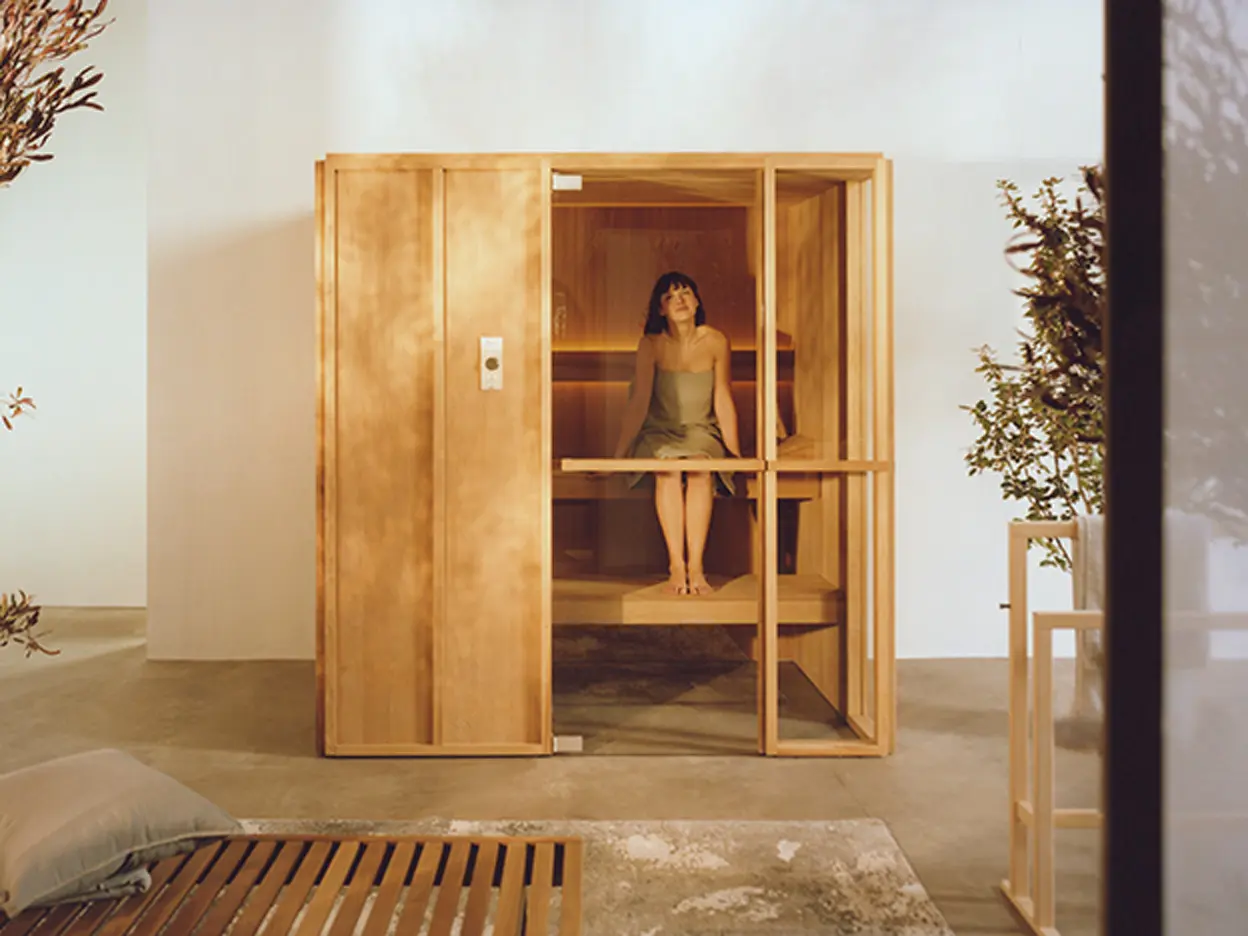 EFFE Kanso sauna met ritmisch houten lijnenspel en architectonische rust