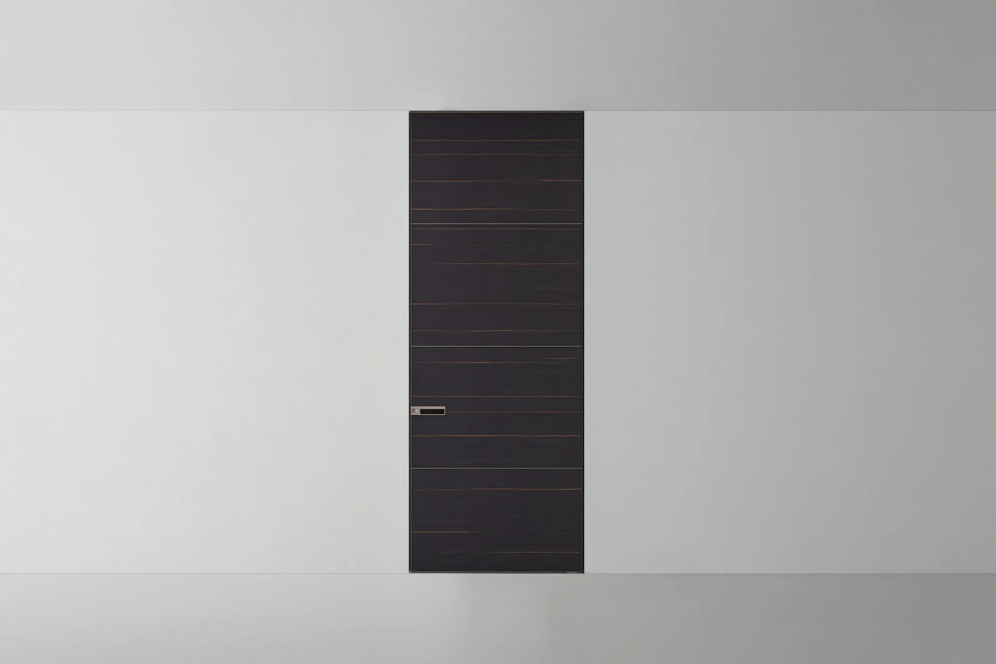 Coplanaire design taatsdeur met geïntegreerde wandafwerking uit de Rimadesio Radius collectie
