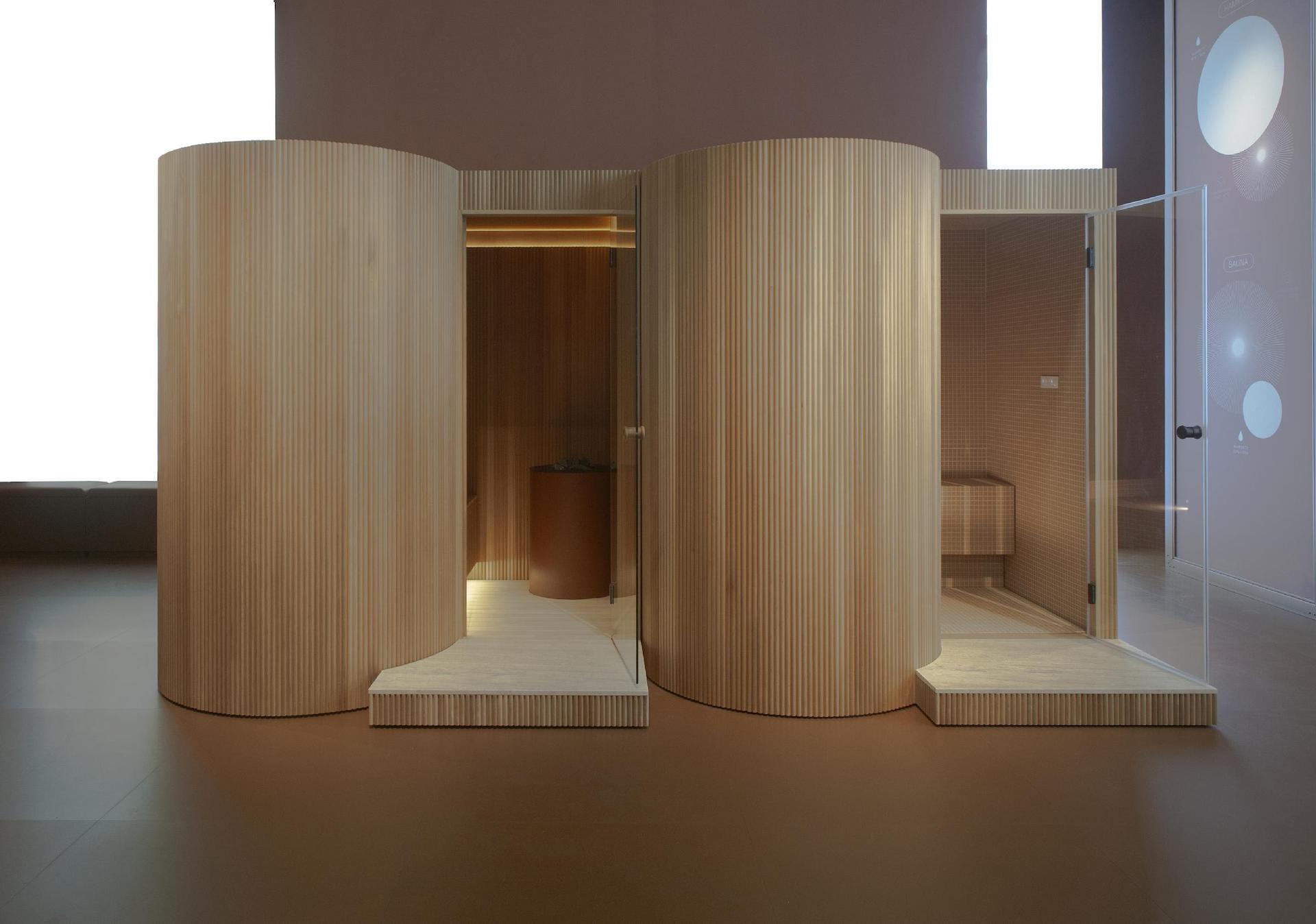 EFFE Baluar sauna en hammam gecombineerd in twee houten wellnessvolumes voor thuis