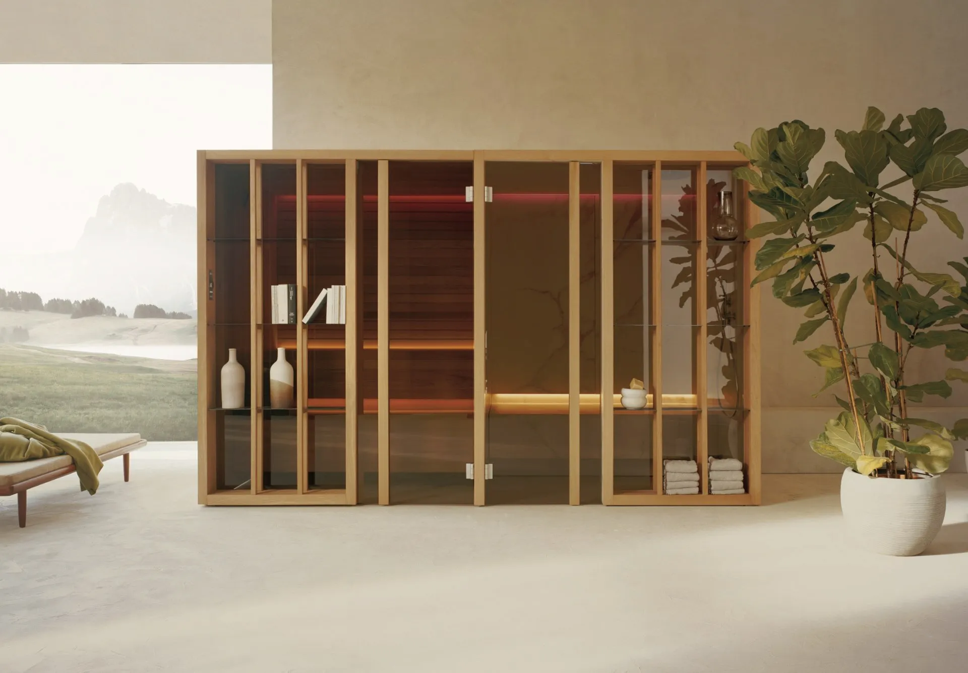EFFE Yoku SH sauna en hammam combinatie met hout en steen in een wellnessruimte