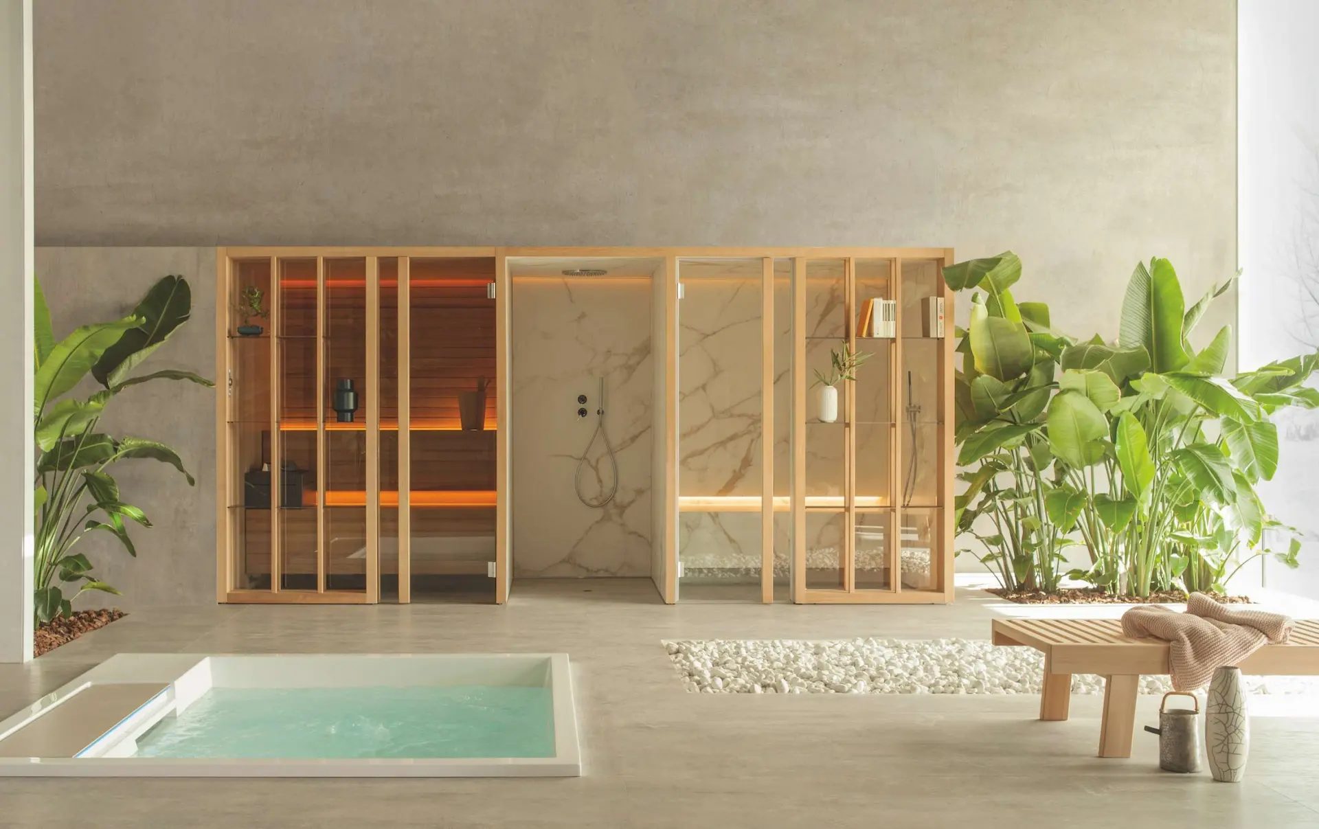 EFFE Yoku Spa met sauna hammam en douche als geïntegreerde wellnessruimte
