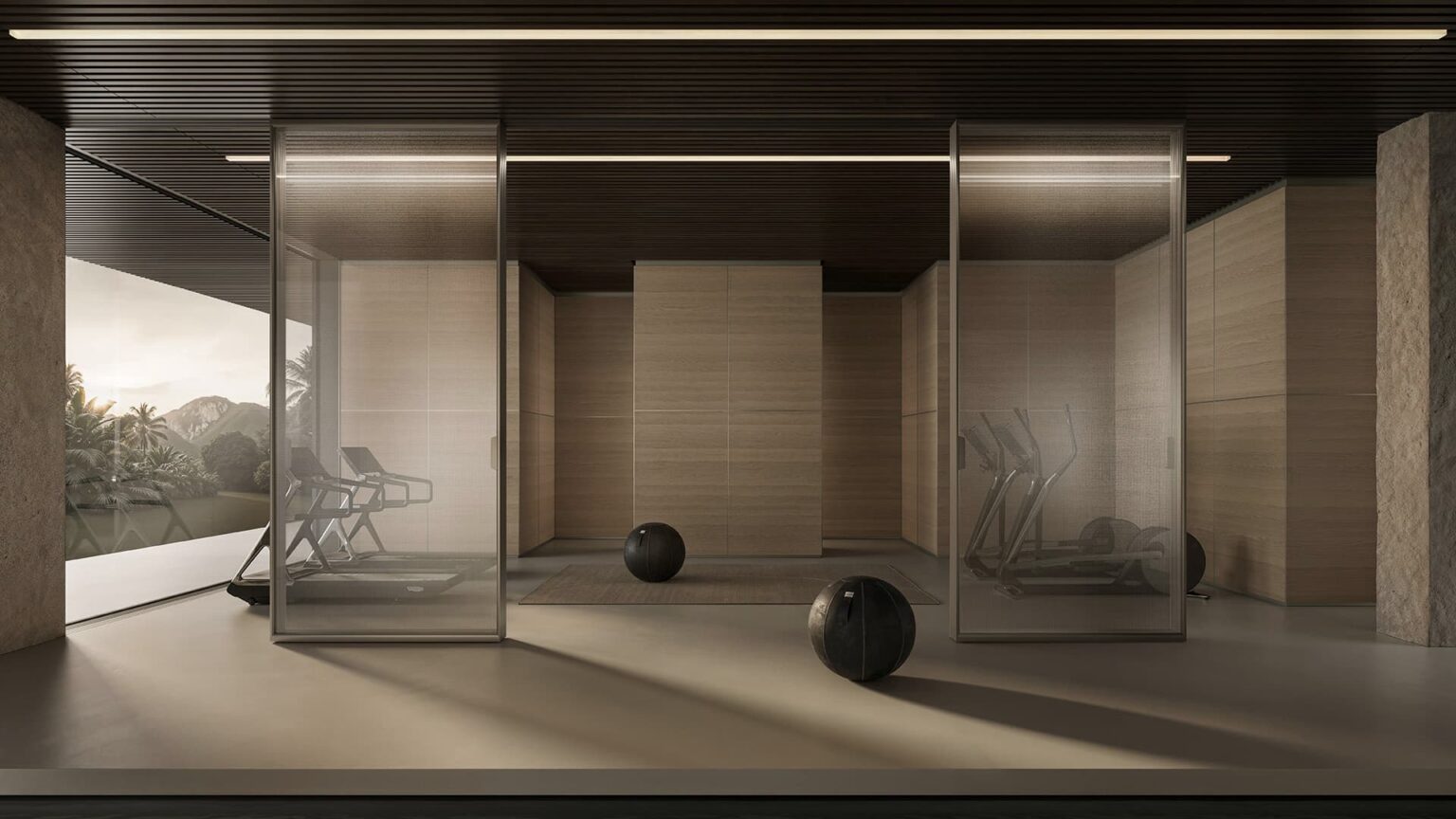 Rimadesio Air Syncro systeem met verschuifbare panelen voor variabele ruimteverdeling in een interieur