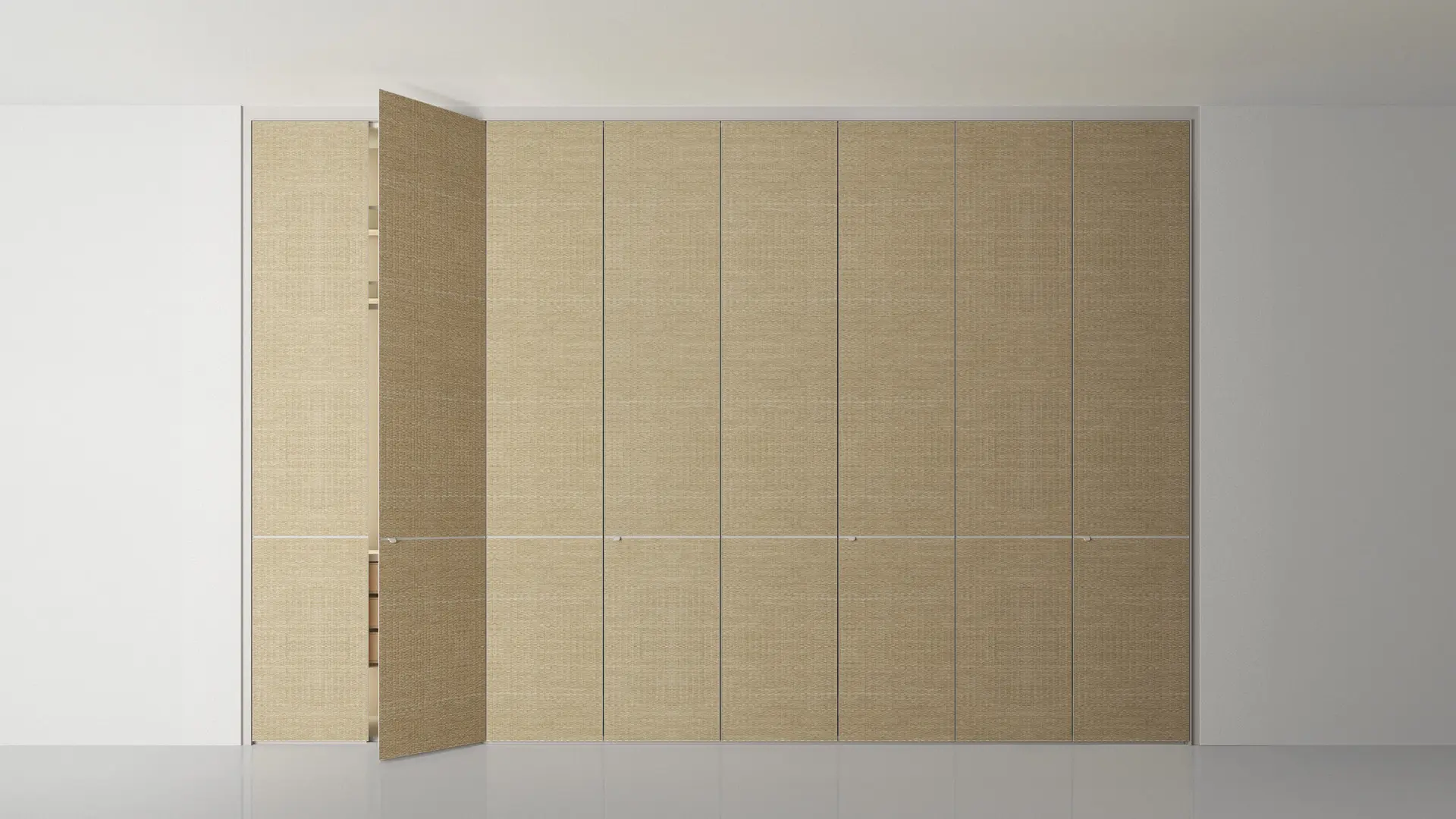Rimadesio Cover garderobekast met draaideuren in lichte textielafwerking natural met subtiele structuur